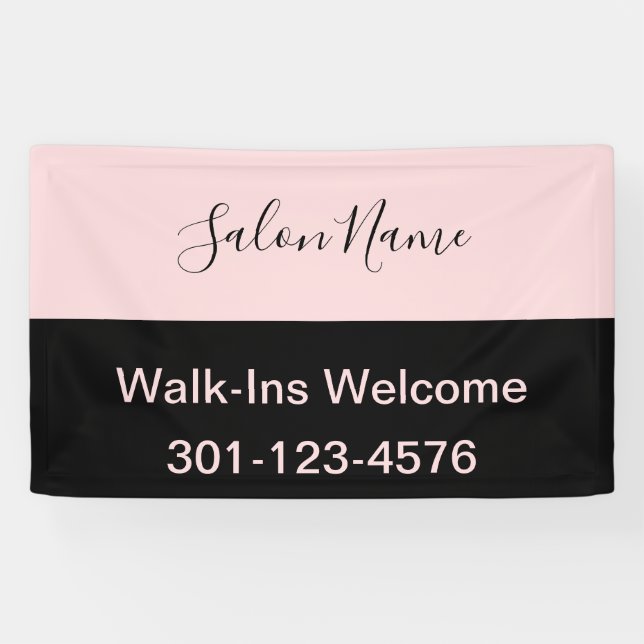 Elegant Pale Pink and Black Script Salon Name Banner (Horizontal)