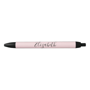 Elegant Pale Pink and Black Script Text Name Black Ink Pen