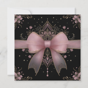 Elegant Pale Pink Bow with Indian Floral Design Invitation