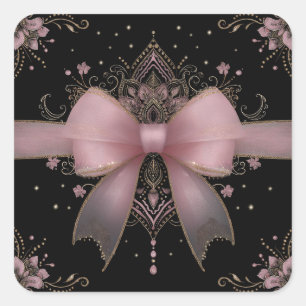 Elegant Pale Pink Bow with Indian Floral Design Square Sticker