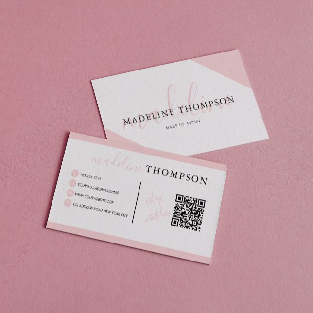 Elegant Pale Pink Calligraphy QR Code Business Card (Creator Uploaded)