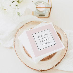 Elegant Pale Pink Framed Monogram Wedding Napkin