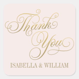 Elegant Pale Pink Gold Thank You Monogram Square Sticker