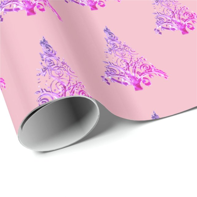 Elegant Pale Pink Purple Christmas Tree Pattern Wrapping Paper (Roll Corner)