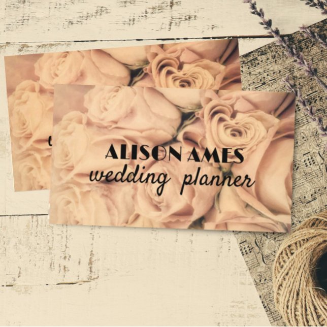 elegant pale pink roses event or wedding planner  business card (Creator Uploaded)