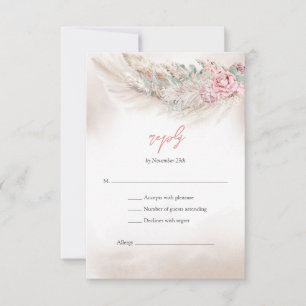 Elegant pale pink roses pampas and sage green RSVP Card
