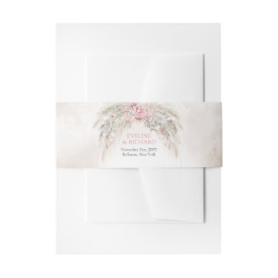 Elegant pale pink roses pampas and sage greenery invitation belly band