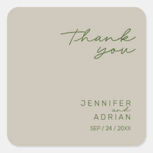 Elegant Pale Silver Minimal Thank You Wedding Square Sticker