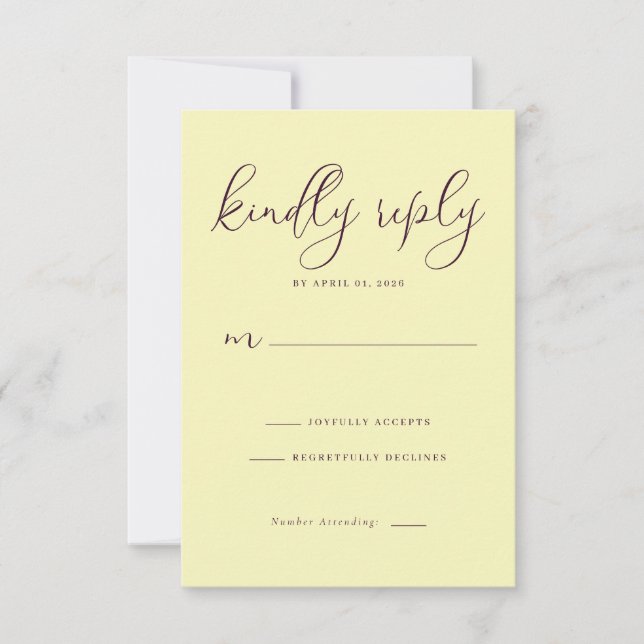 Elegant Pale Yellow RSVP Card (Front)
