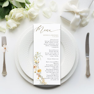 Elegant Pale Yellow Watercolor Wildflowers Wedding Menu