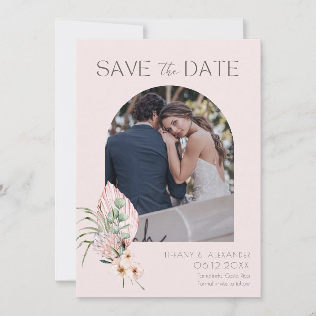 Elegant Palm Arch Destination Photo Save the Date (Front)