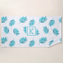 Elegant palm leaves pattern blue-green and white