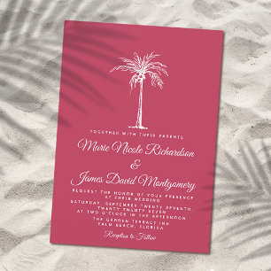 Elegant Palm Magenta Formal Beach Wedding Invitation