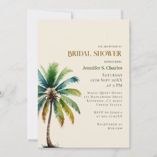 Elegant Palm Tree beach beige bridal shower  Invitation