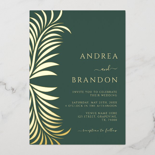 Elegant Palm Tree Leaves Wedding All in One Gold (Front)