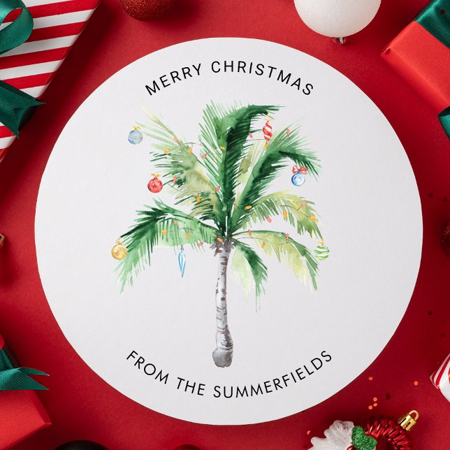 Elegant Palm Tree Modern Family Christmas Holiday Card (Merry Christmas from the Coast Palm Tree Family Greetings Card)