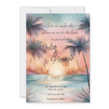  Elegant Palm Tree Sunset Wedding Invitation