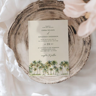 Elegant Palm Tree Wedding Invitation with QR Code