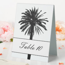 Elegant palm tree wedding table number tent signs