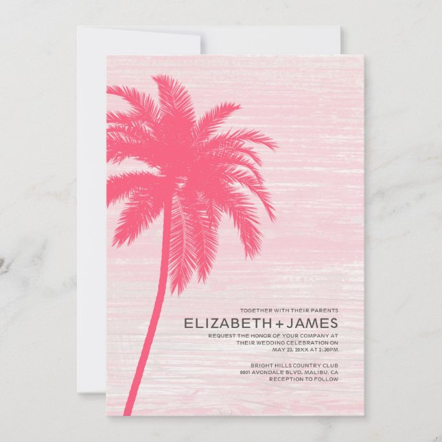 Elegant Palm Trees Beach Wedding Invitations (Front)