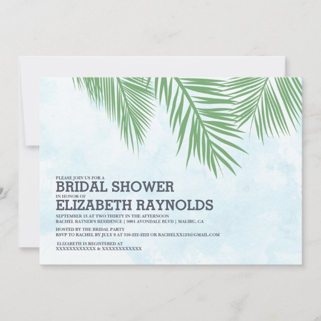 Elegant Palm Trees Bridal Shower Invitations (Front)