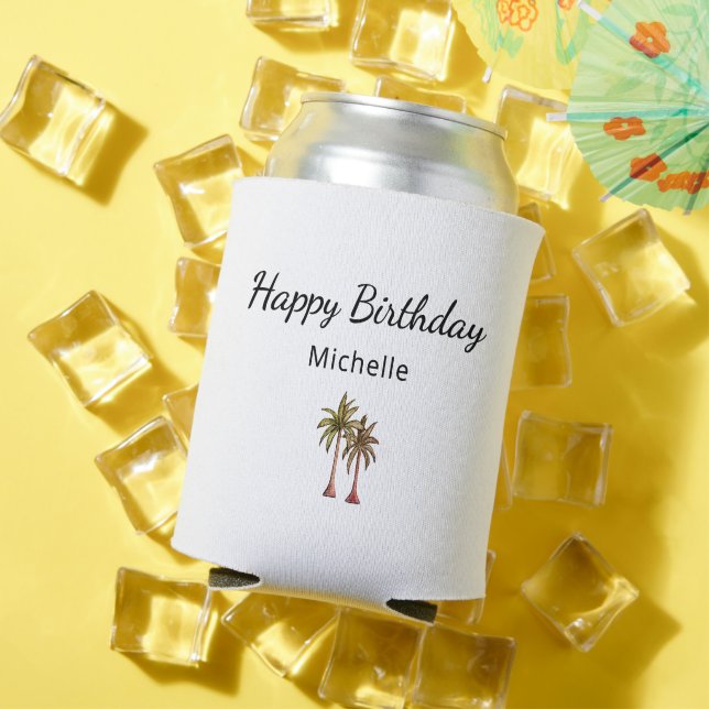 Elegant Palm Trees Tropical Birthday Party Can Cooler (In Situ Summer)