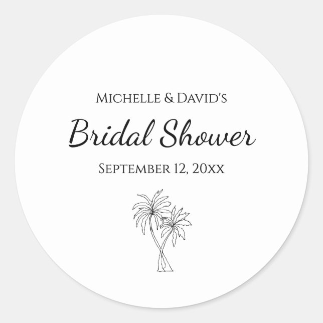 Elegant Palm Trees Tropical  Modern Bridal Shower  Classic Round Sticker (Front)