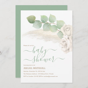 Elegant Pampas And Ivory Roses Shower Invitation