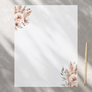 Elegant Pampas Bohemian Floral Stationery Paper