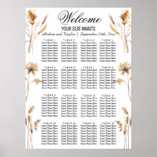 Elegant Pampas Grass 16 Tables Wedding Seating  Poster