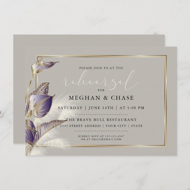 Elegant Pampas Grass Amethyst Anthurium Invitation (Front/Back)