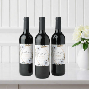 Elegant Pampas Grass and White Anemone Wedding Wine Label