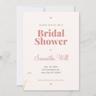 Elegant Pampas Grass Boho Bridal Shower Invitation
