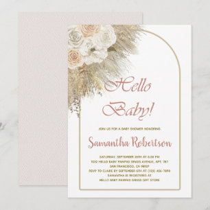 Elegant Pampas Grass Boho Floral Rose Baby Shower Invitation