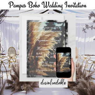 Elegant Pampas Grass Boho Wedding Invitation