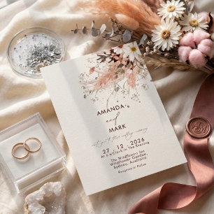 Elegant Pampas Grass Boho Wildflower Wedding Invitation