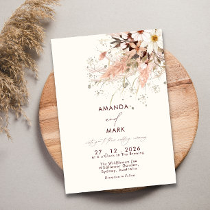 Elegant Pampas Grass Boho Wildflower Wedding Invitation