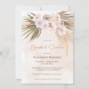 Elegant Pampas Grass Champagne  Bridal Shower  Invitation