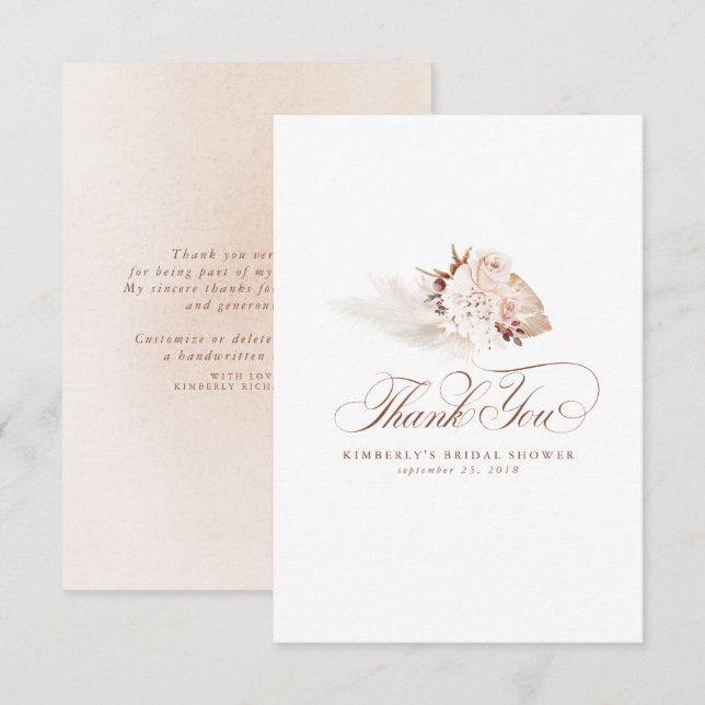 Elegant Pampas Grass Light Floral Thank You Card (Front/Back)