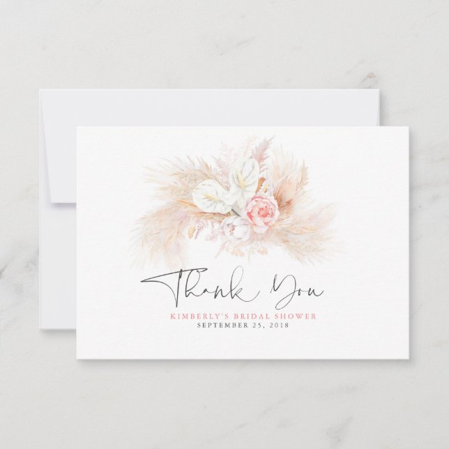 Elegant Pampas Grass Pink Floral Thank You (Front)