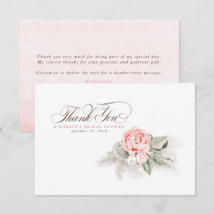 Elegant Pampas Grass Pink Floral Thank You Card