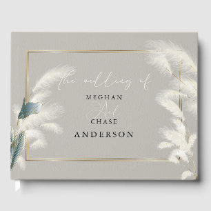 Elegant Pampas Grass Smokey Teal Anthurium Guest Book