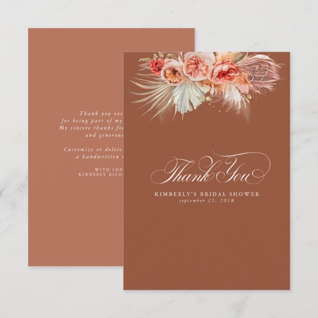 Elegant Pampas Grass Terracotta Floral Thank You (Front/Back)