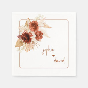 Elegant Pampas Grass Terracotta Floral Wedding Napkin