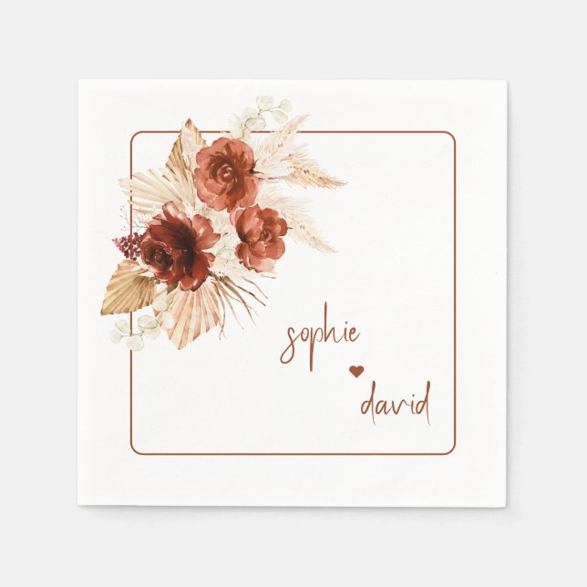 Elegant Pampas Grass Terracotta Floral Wedding Napkin (Front)