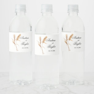 Elegant Pampas Grass Wedding Water Bottle Label