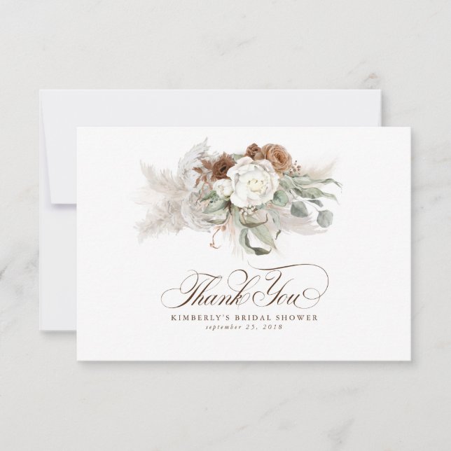 Elegant Pampas Grass White Floral Thank You Card (Front)