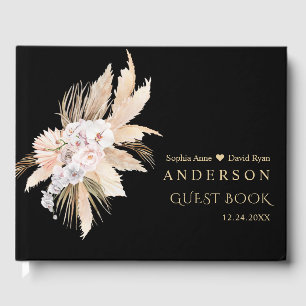 Elegant Pampas Grass White Orchid Roses Wedding  Guest Book