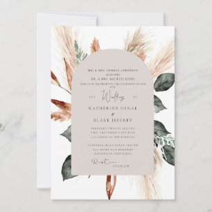 Elegant Pampas Tan Geometric Christian Wedding Invitation