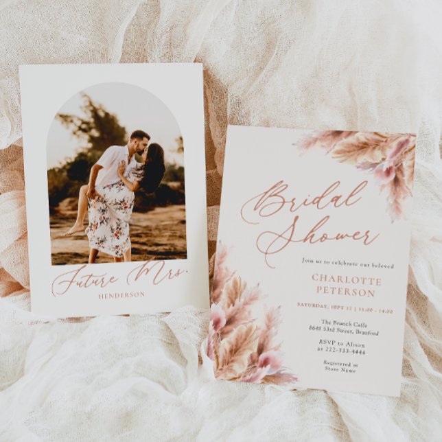 Elegant Pampas Terracotta Photo Bridal Shower Invitation (Creator Uploaded)